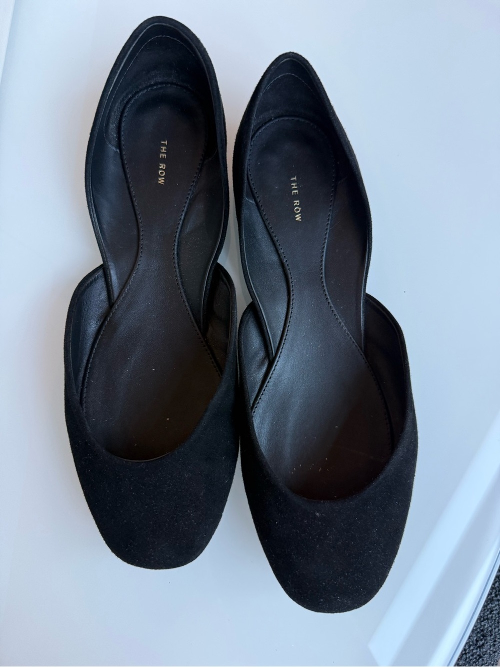 The Row Gemma Black Suede D'Orsay Flats